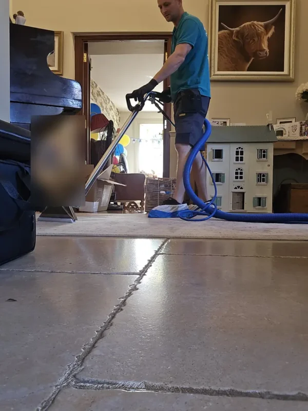 Rug cleaning on a stone floor in a Cotswold cottage Rug cleaning on a stone floor in a Cotswold cottage